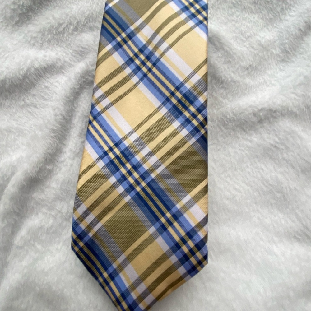 Plaid Stafford  Men's Tie in Blue and Tan